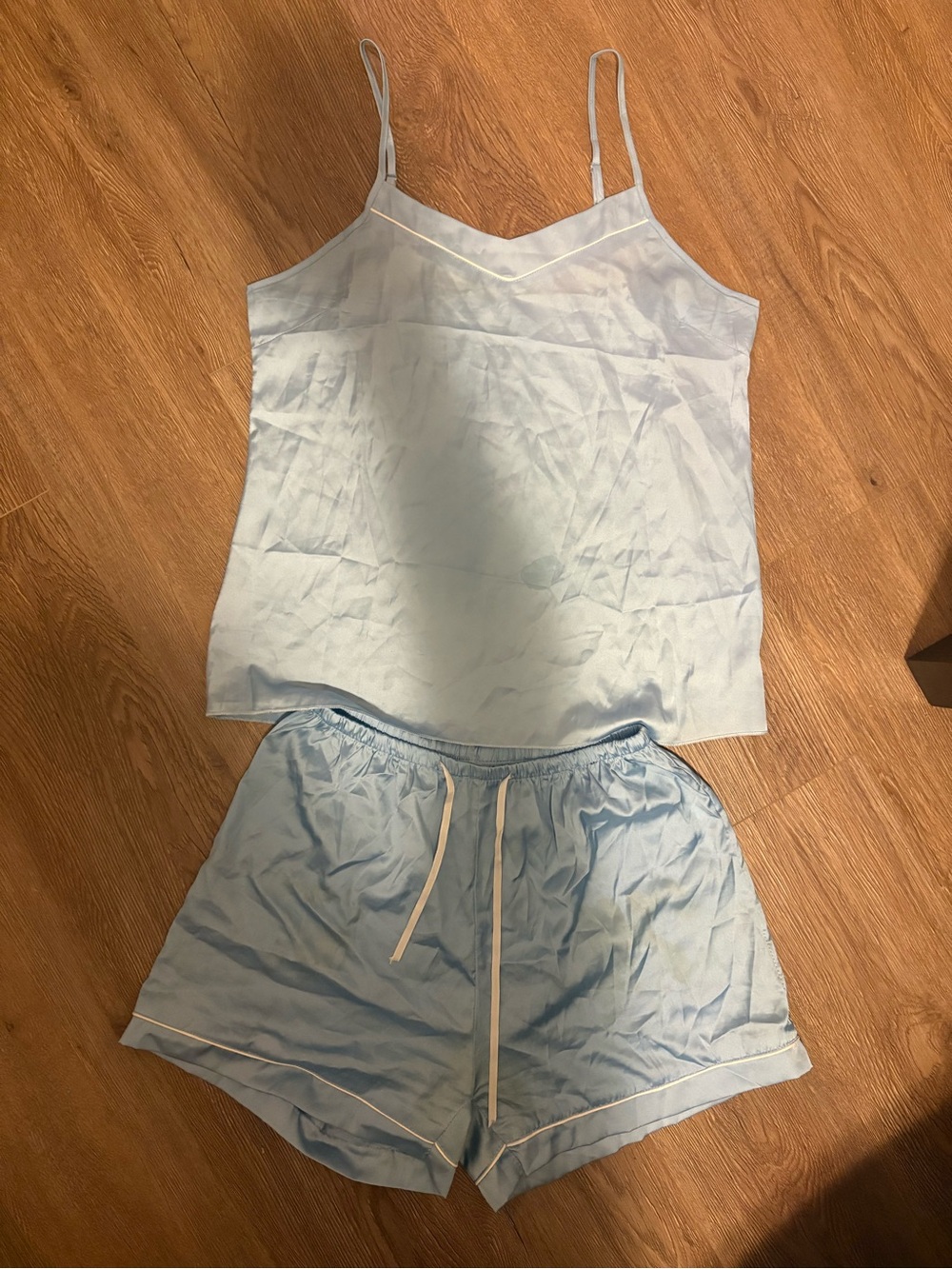 Light Blue Women's Satin Cami & Shorts Pajama Set